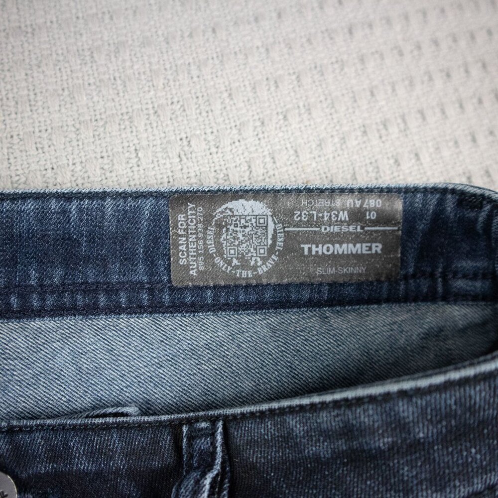 Diesel Vintage 00s Y2K Thommer Skinny Straight Jeans in Washed Diatressed Blue - Picture 4 of 8